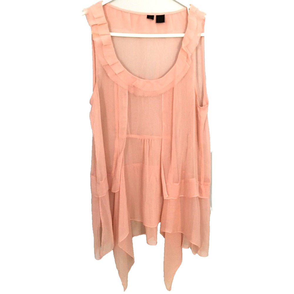 Fairy Core Blouse Women M Pink‎ Sheer Ruffle Neck Handkerchief Hem Layered Boho